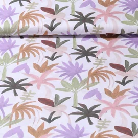 Baumwollvoile "Palmen" Weiß Lila
