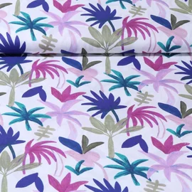 Baumwollvoile "Palmen" Weiß Magenta