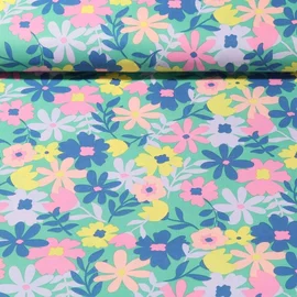 Beschichtete Baumwolle - Blumen Grün