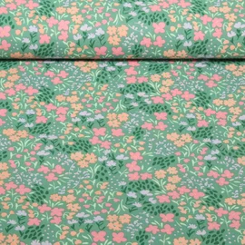 Beschichtete Baumwolle Blumen Grün