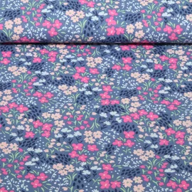 Beschichtete Baumwolle Blumen Jeansblau