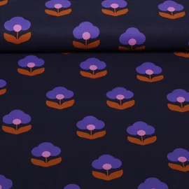 Beschichtete Baumwolle Blumen Navy