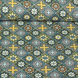 Beschichtete Baumwolle Blumen Orient Blau