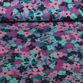 Beschichtete Baumwolle Blumen Petrol