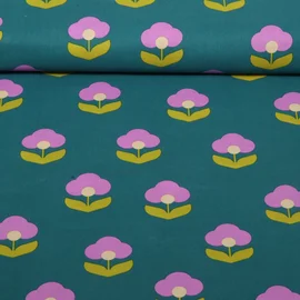 Beschichtete Baumwolle Blumen Petrol