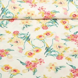 Beschichtete Baumwolle Blumen Weiß