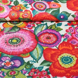 Beschichtete Baumwolle Blumenmeer Weiß Multicolor