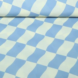 Beschichtete Baumwolle Karos Ecru Blau