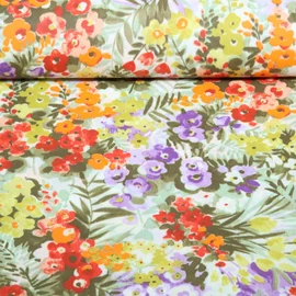 Beschichtete Baumwolle Kleine Blüten Weiß