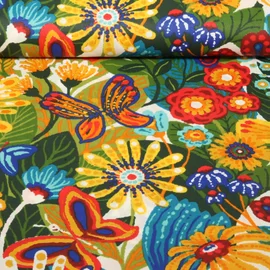Beschichtete Baumwolle Schmetterlinge und Blumen Multicolor