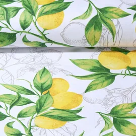 Beschichteter Canvas Leinenlook Zitronen Weiß