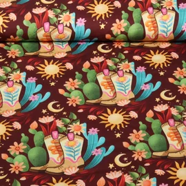Bio Baumwoll Satin "Western Fairy Tales" Cowgirls Bordeaux
