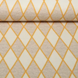 Bio Jacquard Jersey "Queen Of Hearts" Harlequin Hearts Beige