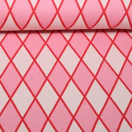Bio Jacquard Jersey "Queen Of Hearts" Harlequin Hearts Pink
