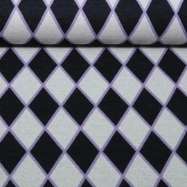 Bio Jacquard Jersey "Queen Of Hearts" Harlequin Hearts Schwarz