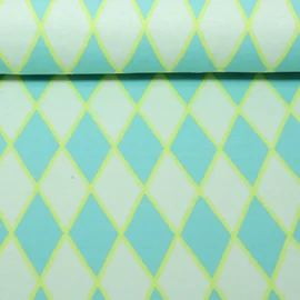 Bio Jacquard Jersey "Queen Of Hearts" Harlequin Hearts Türkis