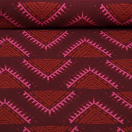 Bio Jacquard Jersey "Western Fairy Tales" Camp Site Bordeaux