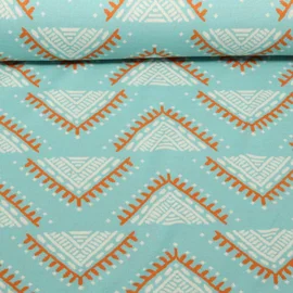 Bio Jacquard Jersey "Western Fairy Tales" Camp Site Türkis