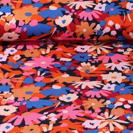 Bio-Jersey "Bunte Blumen" Navy Multicolor