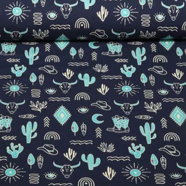 Bio Jersey "Western Fairy Tales" Yeehaw Blau