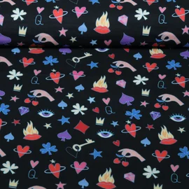 Bio Musselin Glatt "Queen Of Hearts"  Secrets Schwarz