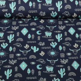 Bio Musselin Glatt "Western Fairy Tales" Yeehaw Blau