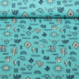 Bio Musselin Glatt "Western Fairy Tales" Yeehaw Türkis