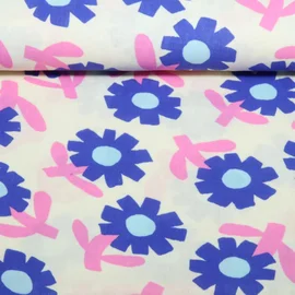 Bio Musselin Jennifer Bouron Blumen Ecru Blau