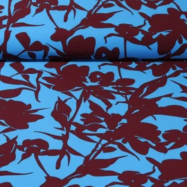 Blusen- & Kleiderstoff Stretch Stiel und Blüte Blau Braun
