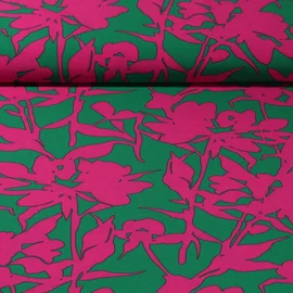 Blusen- & Kleiderstoff Stretch Stiel und Blüte Grün Pink