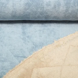 Breitcord Kunstfell Gesteppt Hellblau Ecru