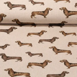 Canvas Leinenlook Dackel Beige Multicolor