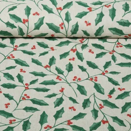 Canvas Leinenoptik Xmas Beeren und Blätter Beige
