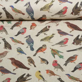 Canvas Recycelt Leinenlook Vögel Beige