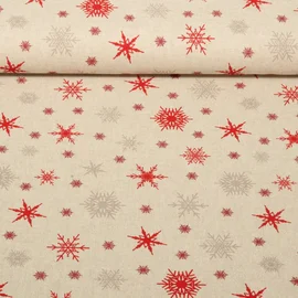 Canvas Schneekristalle Beige Leinenlook Rot