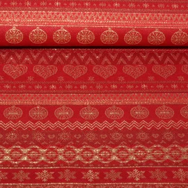 Canvas Tischwäsche X-MAS Bordüren Rot Gold