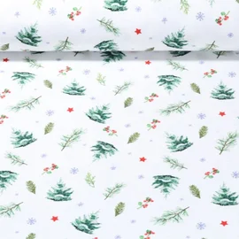 Canvas Tischwäsche X-MAS Tannenbäume Weiß