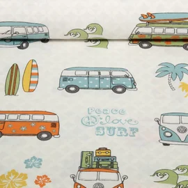 Canvas VW Bulli Peace Love Surf Lichtgrau Multicolor