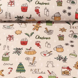 Canvas Weihnachtsleckereien Leinenlook Beige 