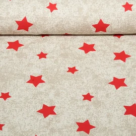 Canvas X-Mas Sterne Leinenlook Beige Rot
