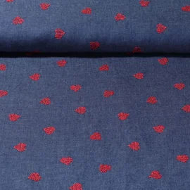 Chambray Bestickt Herzen Blau