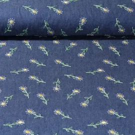 Chambray Bestickt Sonnenblumen Blau