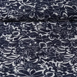 Chiffon Blüten Navy Ecru