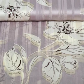 Chiffon Blumen und Streifen Grau Transparent