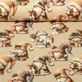French Terry Weihnachtszwerge Beige