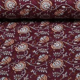 Gesteppter Jackenstoff Doubleface Blüten & Ornamente Weinrot