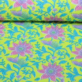 Gesteppter Jackenstoff Doubleface Blüten & Streifen Gelb