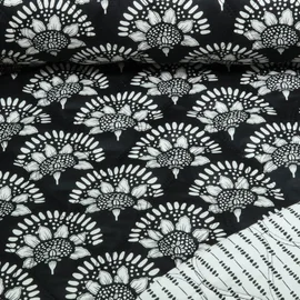 Gesteppter Jackenstoff Doubleface Blumen Schwarz Weiß