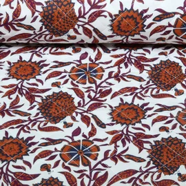 Gesteppter Jackenstoff Doubleface Blumen & Streifen Weiß