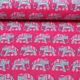 Gesteppter Jackenstoff Doubleface Elefanten & Streifen Pink
